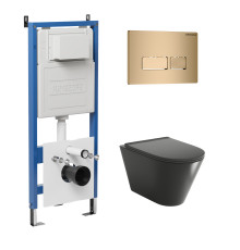 Комплект 3 в 1: Grossman инсталляция 900.K31.01.000+клавиша 700.K31.03.310.310 золото матовый+унитаз GR-4477BMS