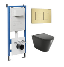 Комплект 3 в 1: Grossman инсталляция 900.K31.01.000+клавиша 700.K31.04.32M.32M золото сатиновый+унитаз GR-4440BMS