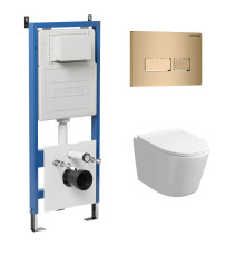 Комплект 3 в 1: Grossman инсталляция 900.K31.01.000+клавиша 700.K31.03.310.310 золото матовый+унитаз GR-4477SQ