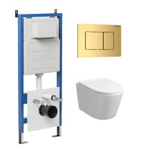 Комплект 3 в 1: Grossman инсталляция 900.K31.01.000+клавиша 700.K31.04.30M.30M золото глянцевый+унитаз GR-4477S