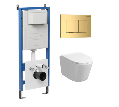 Комплект 3 в 1: Grossman инсталляция 900.K31.01.000+клавиша 700.K31.04.30M.30M золото глянцевый+унитаз GR-4477SQ