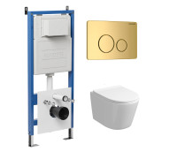 Комплект 3 в 1: Grossman инсталляция 900.K31.01.000+клавиша 700.K31.05.30M.30M золото глянцевый+унитаз GR-4477S