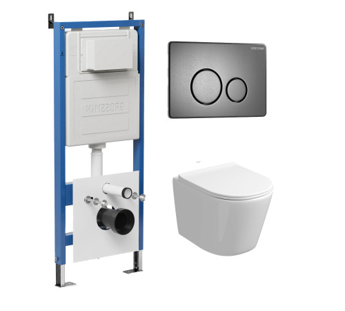 Комплект 3 в 1: Grossman инсталляция 900.K31.01.000+клавиша 700.K31.05.42M.42M графит сатиновый+унитаз GR-4477SQ