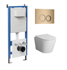 Комплект 3 в 1: Grossman инсталляция 900.K31.01.000+клавиша 700.K31.01.310.310 золото матовый+унитаз GR-4478S