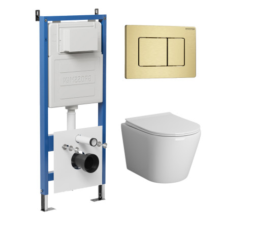 Комплект 3 в 1: Grossman инсталляция 900.K31.01.000+клавиша 700.K31.04.32M.32M золото сатиновый+унитаз GR-4478S