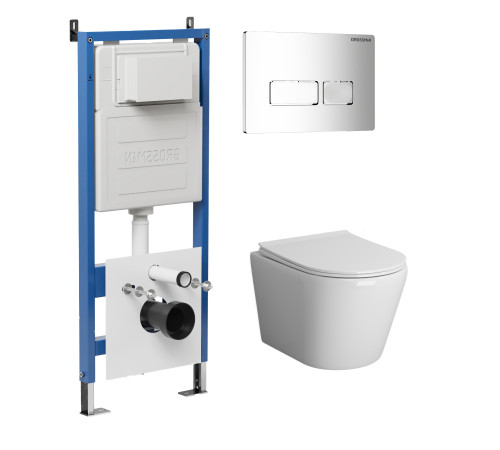 Комплект 3 в 1: Grossman инсталляция 900.K31.01.000+клавиша 700.K31.03.100.100 хром глянцевый+унитаз GR-4478BMS