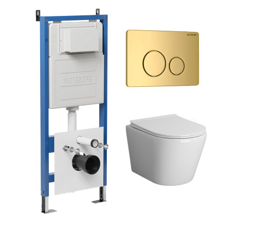 Комплект 3 в 1: Grossman инсталляция 900.K31.01.000+клавиша 700.K31.05.30M.30M золото глянцевый+унитаз GR-4478SQ