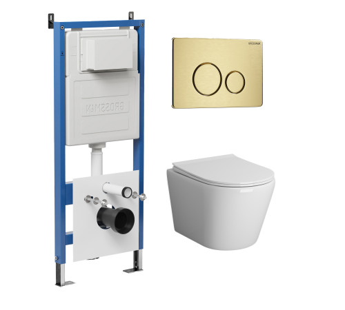 Комплект 3 в 1: Grossman инсталляция 900.K31.01.000+клавиша 700.K31.05.32M.32M золото сатиновый+унитаз GR-4478SQ