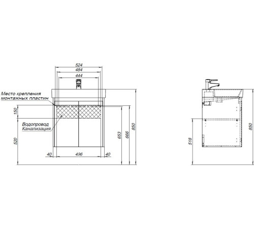 Тумба под раковину Aquanet Nova Lite 60 белый глянец (2 дверцы)