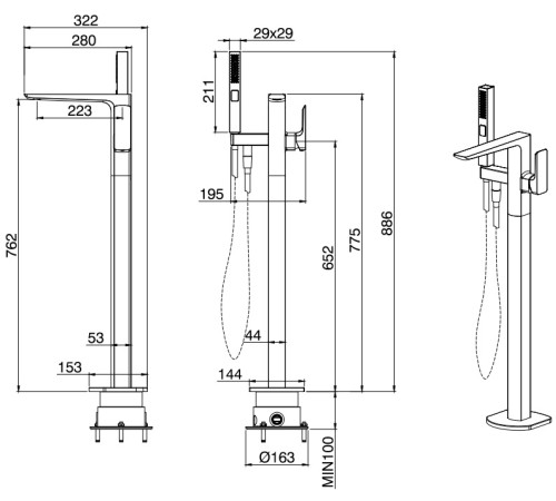 Смеситель для ванны Allen Brau Infinity 5.21009-31 (с внутренней частью) черный матовый