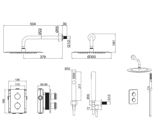 Душевой комплект Allen Brau Priority 5.31013-00 (с внутренней частью, 2 выхода) хром