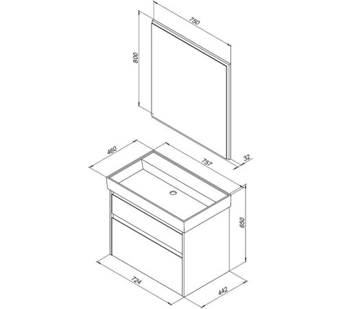 Мебель для ванной Aquanet Nova Lite 75 белый (2 ящика)