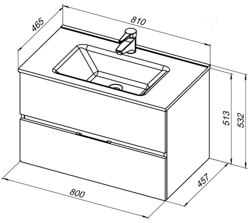 Тумба под раковину Aquanet Алвита New 80 2 ящика, дуб веллингтон табак