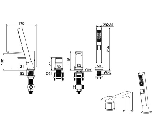 Смеситель на борт ванны Allen Brau Infinity 5.21008-31 (с внутренней частью) черный матовый
