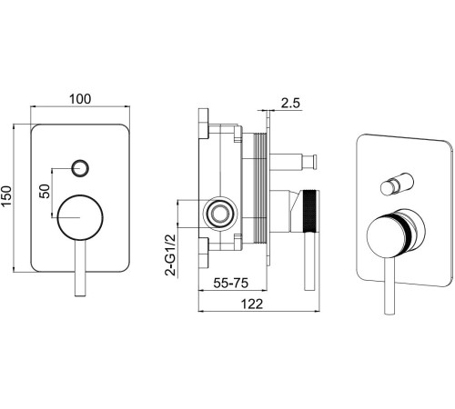 Смеситель для ванны Allen Brau Priority 5.31011-GB (с внутренней частью, 2 выхода) золото