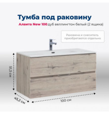 Тумба под раковину Aquanet Алвита New 100 2 ящика, дуб веллингтон белый