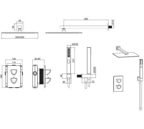 Душевой комплект Allen Brau Infinity 5.21016-31 (с внутренней частью, 2 выхода) черный матовый