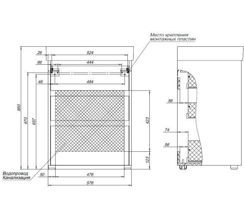 Тумба под раковину Aquanet Nova Lite 60 дуб рустикальный (3 ящика)
