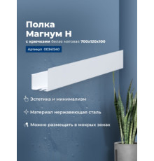 Полка Aquanet Магнум Н 70x12 белая матовая, с крючками