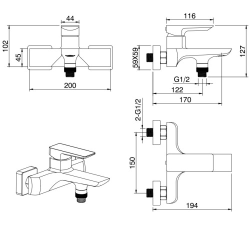 Смеситель для ванны с душем Allen Brau Infinity 5.21006-00 хром