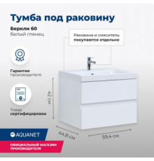 Тумба под раковину Aquanet Беркли 60 белый глянец (2 ящика)