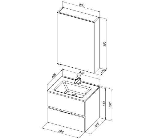 Мебель для ванной Aquanet Алвита New 60 2 ящика, белый матовый