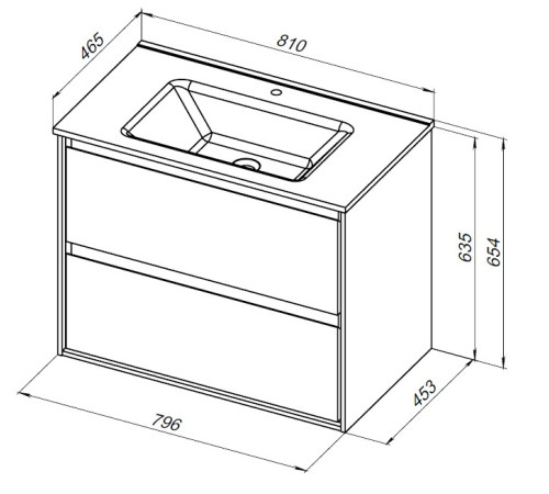 Тумба под раковину Aquanet Милан 80 черный глянец