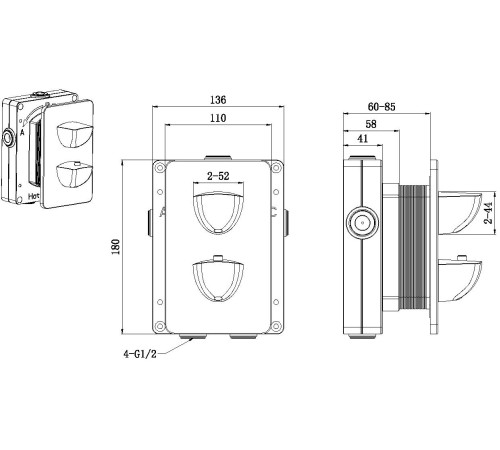 Смеситель для ванны Allen Brau Infinity 5.21316-31 (с внутренней частью, 3 выхода) черный матовый