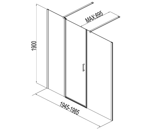 Душевая дверь Aquanet Cinetic 200, прозрачное стекло (AE12-N-120H190U-CT + AE12-F-80H190U-CT)