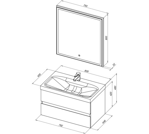 Мебель для ванной Aquanet Беркли 80 белый глянец (2 ящика)