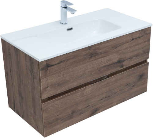 Тумба под раковину Aquanet Алвита New 90 2 ящика, дуб веллингтон табак