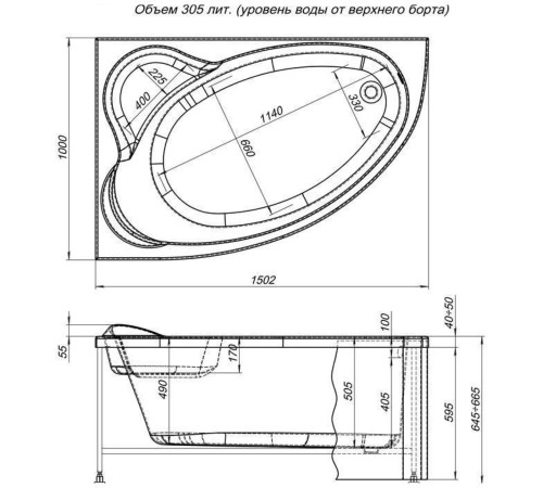 Акриловая ванна Aquanet Mayorca 150x100 L