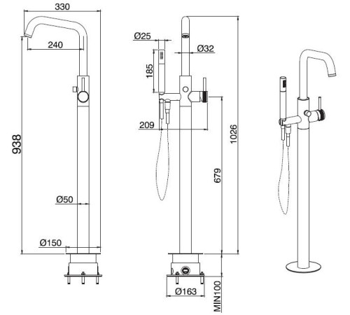 Смеситель для ванны Allen Brau Priority 5.31008-31 (с внутренней частью) черный матовый