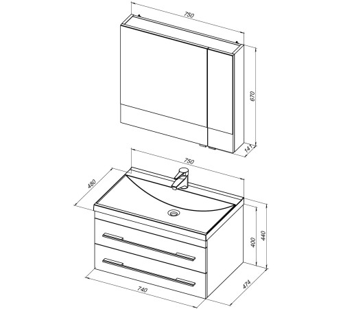 Мебель для ванной Aquanet Верона 75 белый (подвесной 2 ящика)