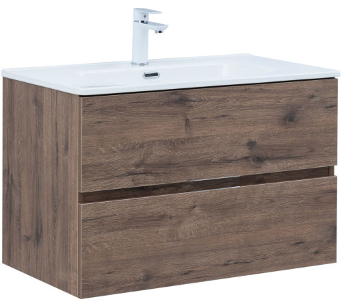 Тумба под раковину Aquanet Алвита New 80 2 ящика, дуб веллингтон табак
