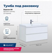 Тумба под раковину Aquanet Беркли 80 белый глянец (2 ящика)