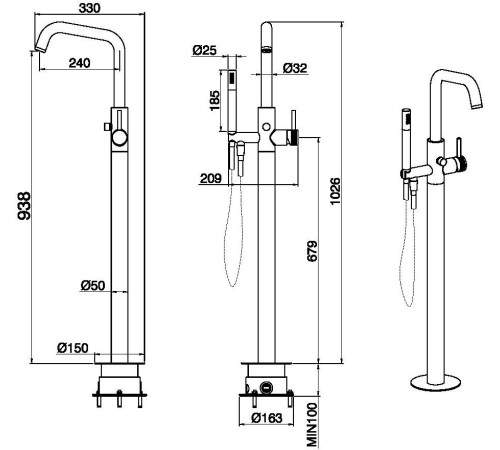 Смеситель для ванны Allen Brau Priority 5.31008-GB (с внутренней частью) золото