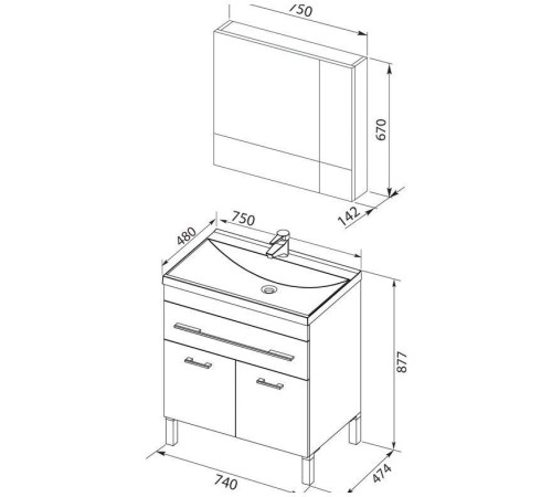 Мебель для ванной Aquanet Верона 75 белый (напольный 1 ящик 2 дверцы)