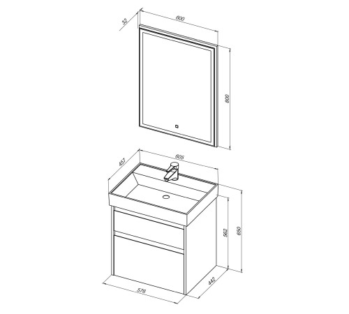 Мебель для ванной Aquanet Nova Lite 60 дуб рошелье (2 ящика)