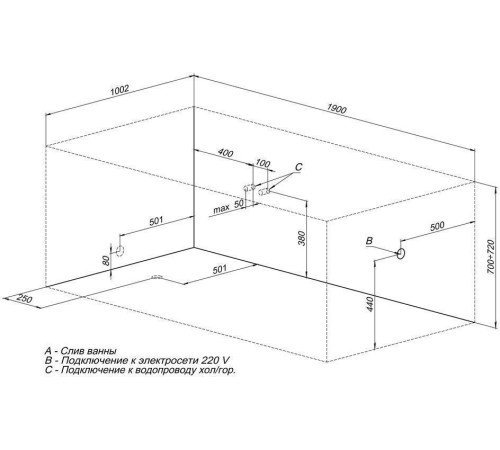 Акриловая ванна Aquanet Vega 190x100