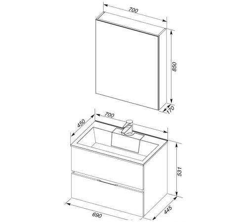 Мебель для ванной Aquanet Алвита 70 белый