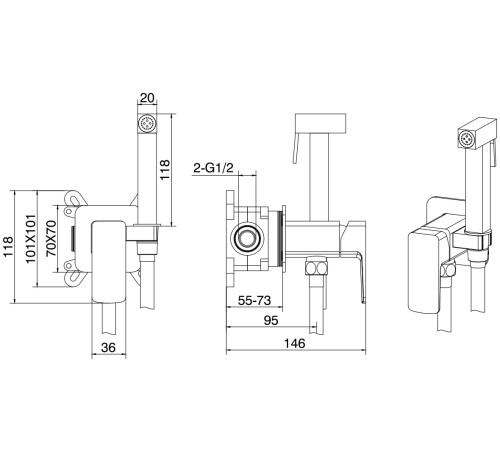 Смеситель с гигиеническим душем Allen Brau Infinity 5.21005-31 (с внутренней частью) черный матовый