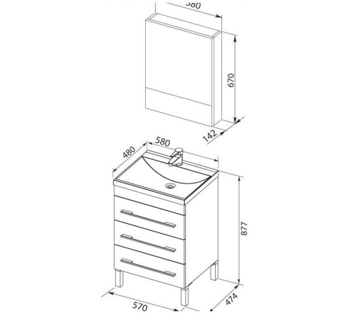 Комплект мебели для ванной Aquanet Верона 60 белый (напольный 3 ящика)