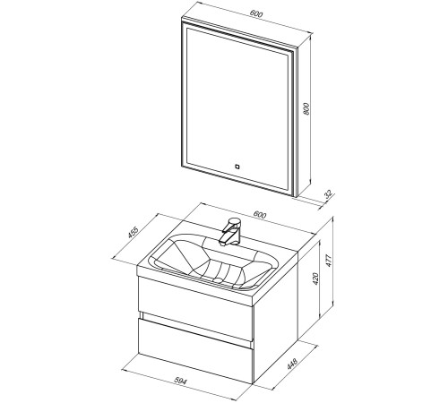Мебель для ванной Aquanet Беркли 60 белый/дуб рошелье (зеркало дуб рошелье)