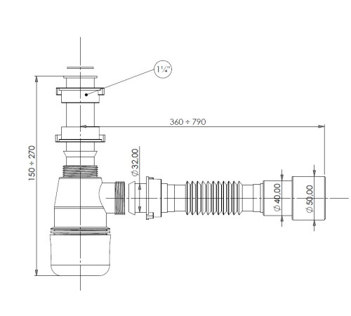 Сифон для раковины Aquanet d40/50 c накидной гайкой 5/4