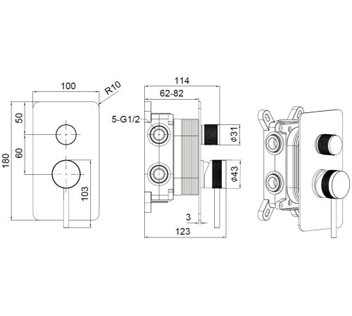Смеситель для ванны Allen Brau Priority 5.31A11-BN (с внутренней частью, 3 выхода) никель