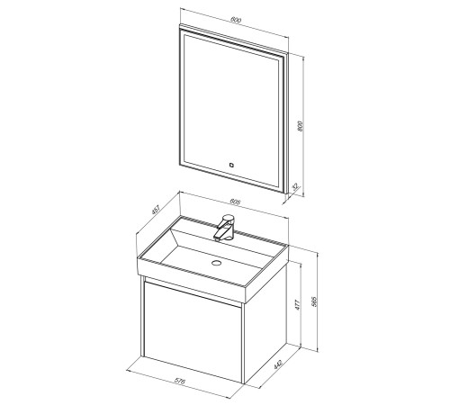 Мебель для ванной Aquanet Nova Lite 60 дуб рошелье (1 ящик)