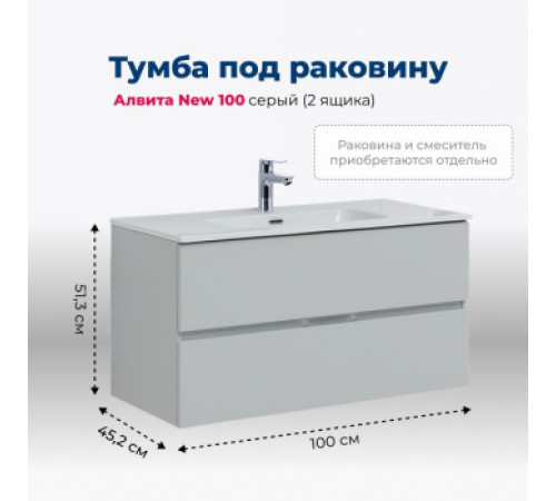 Тумба под раковину Aquanet Алвита New 100 2 ящика, серый