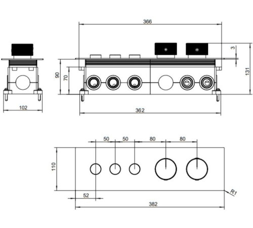 Смеситель для душа Allen Brau Liberty 5.33003-MG (с внутренней частью, 3 выхода) графит браш