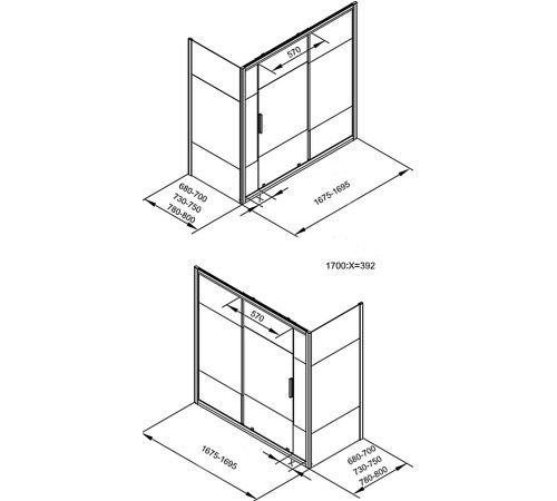 Шторка на ванну c боковой стенкой Aquanet Practic AE10-B-170H150U-CP + AE10-F-80H150U-CP